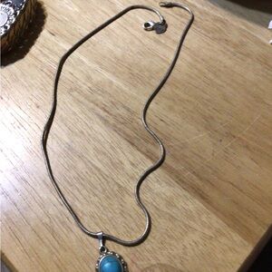 Source Unknown 925 Silver Necklace with Blue Pendant